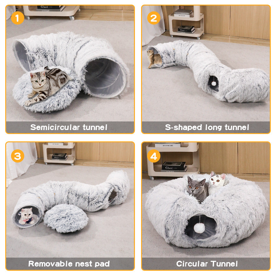 Foldable Plush Cat Tunnel Pet Nest